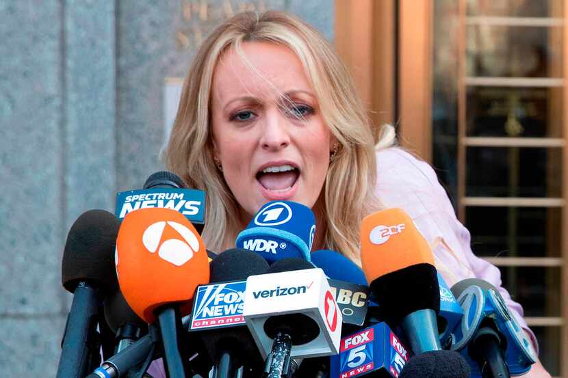 Stormy Daniels, outside federal court in New York, filed a defamation complaint in federal...