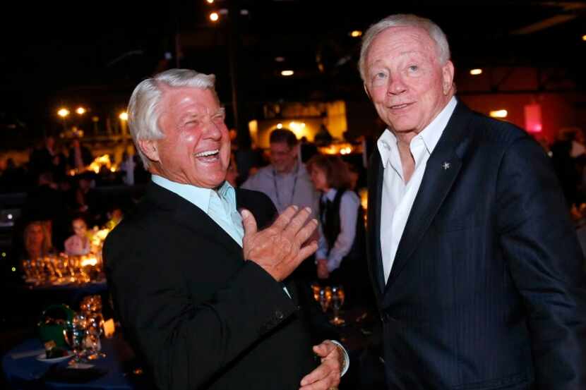 Dallas Cowboys owner Jerry Jones (right) and his former Super Bowl winning coach Jimmy...
