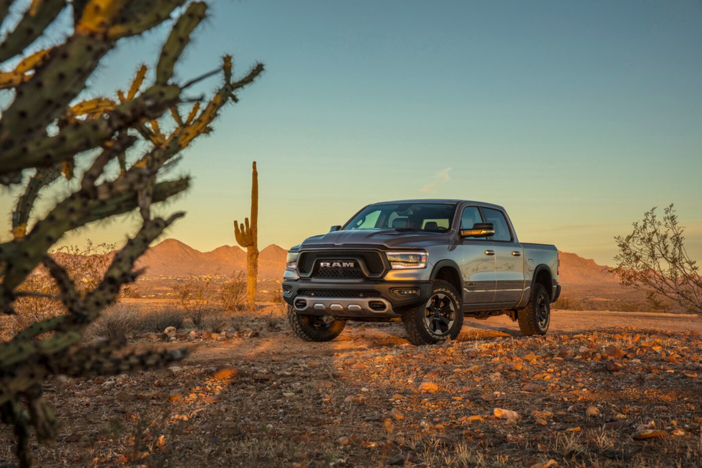 The 2019 Ram 1500 was redesigned and comes in 6 trims, including the Rebel shown here.