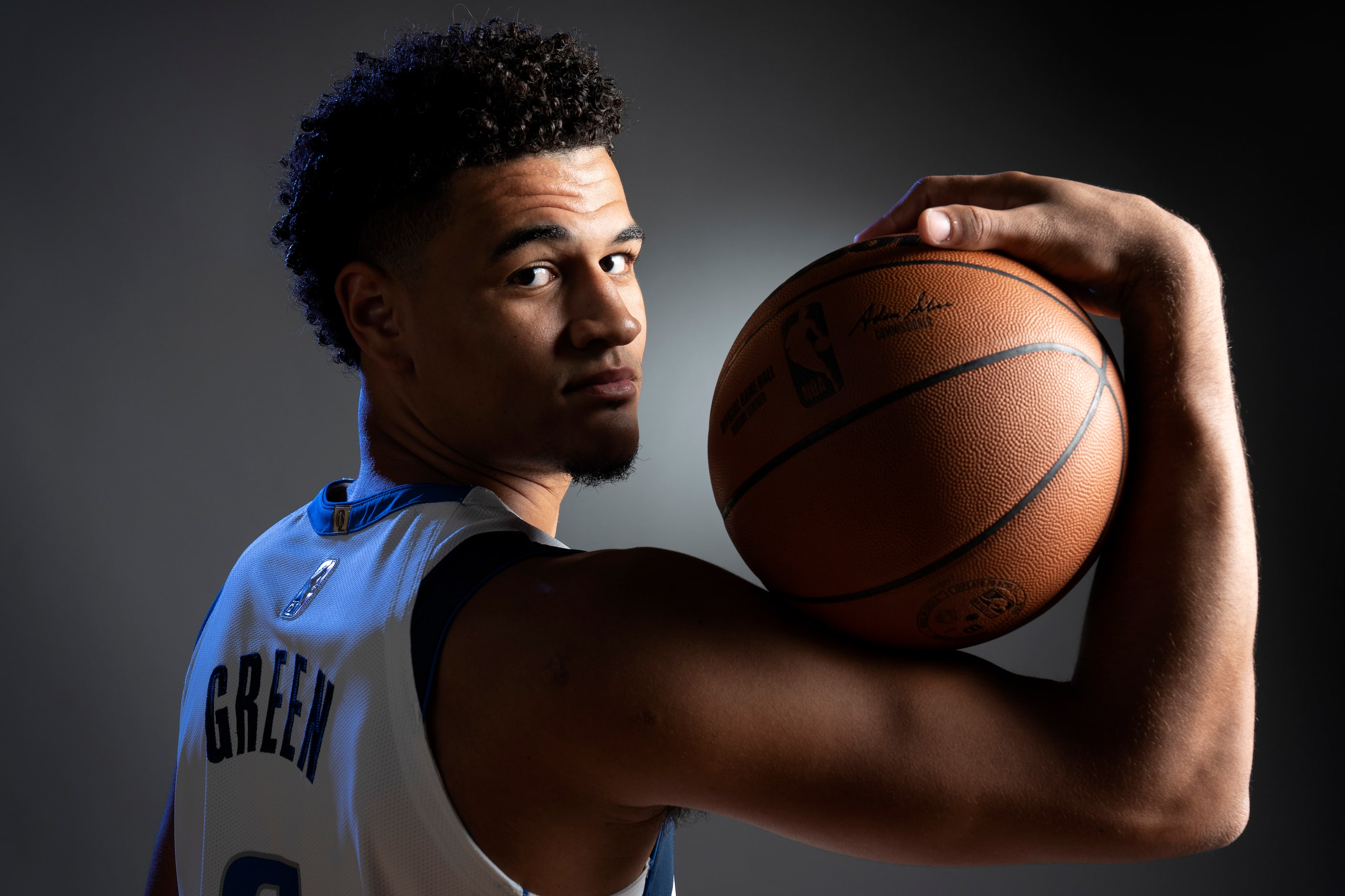 Dallas Mavericks guard Josh Green (8) poses for a portrait during the Dallas Mavericks media...