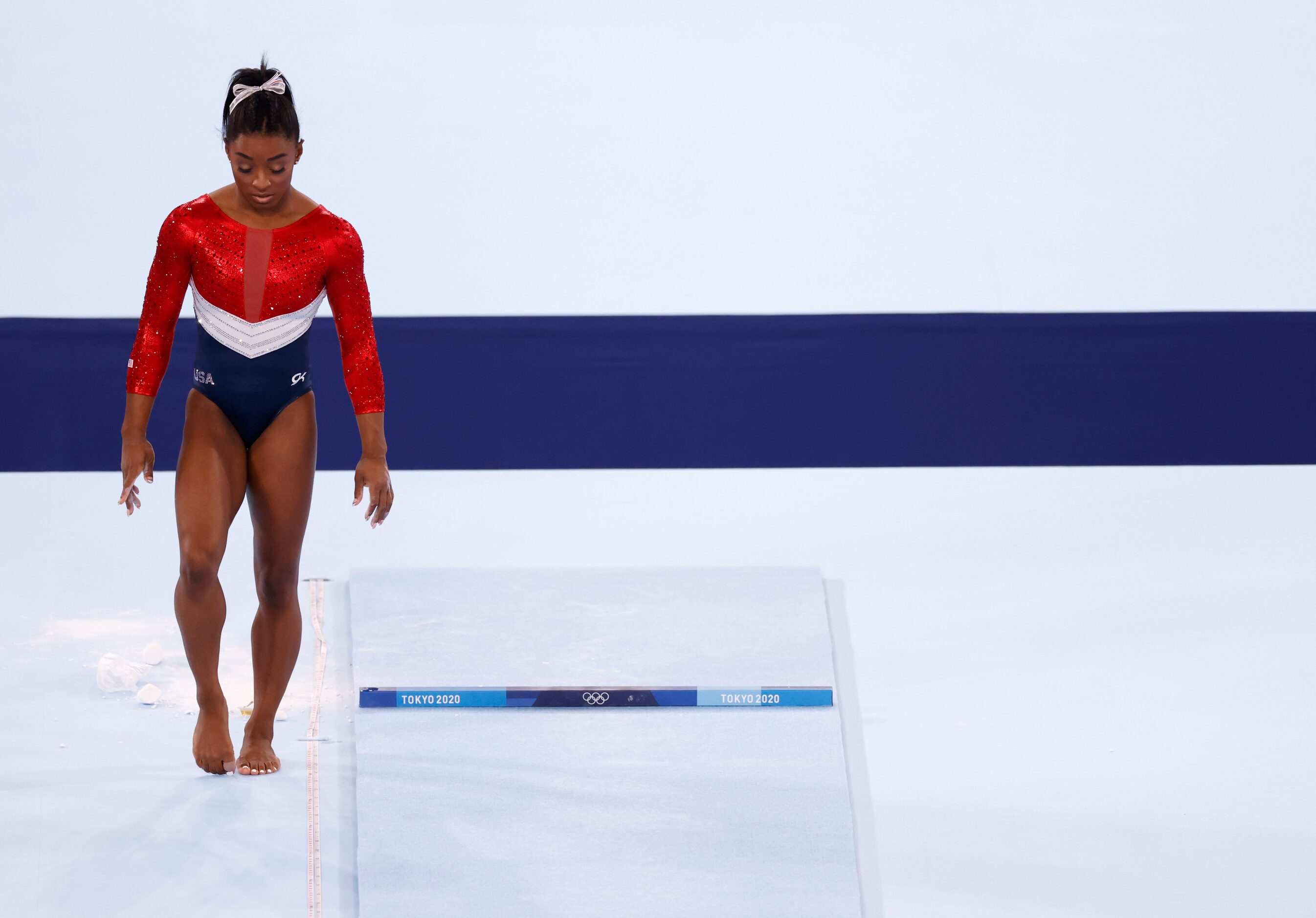 USA’s Simone Biles prepares to compete on the vault during the artistic gymnastics women’s...