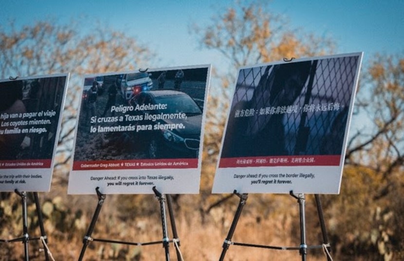 Texas Gov. Greg Abbott unveils a billboard campaign with signs like these posted in Mexico...