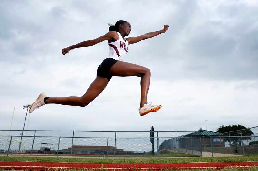 Mansfield Timberview's Taylor Fingers, who qualified for the UIL state meet in triple jump,...
