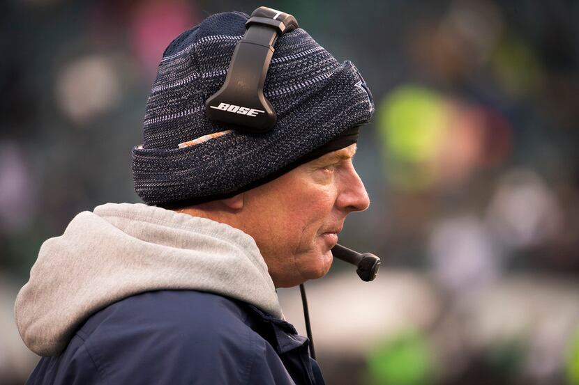Dallas Cowboys head coach Jason Garrett works the sidelines during the second half of an NFL...