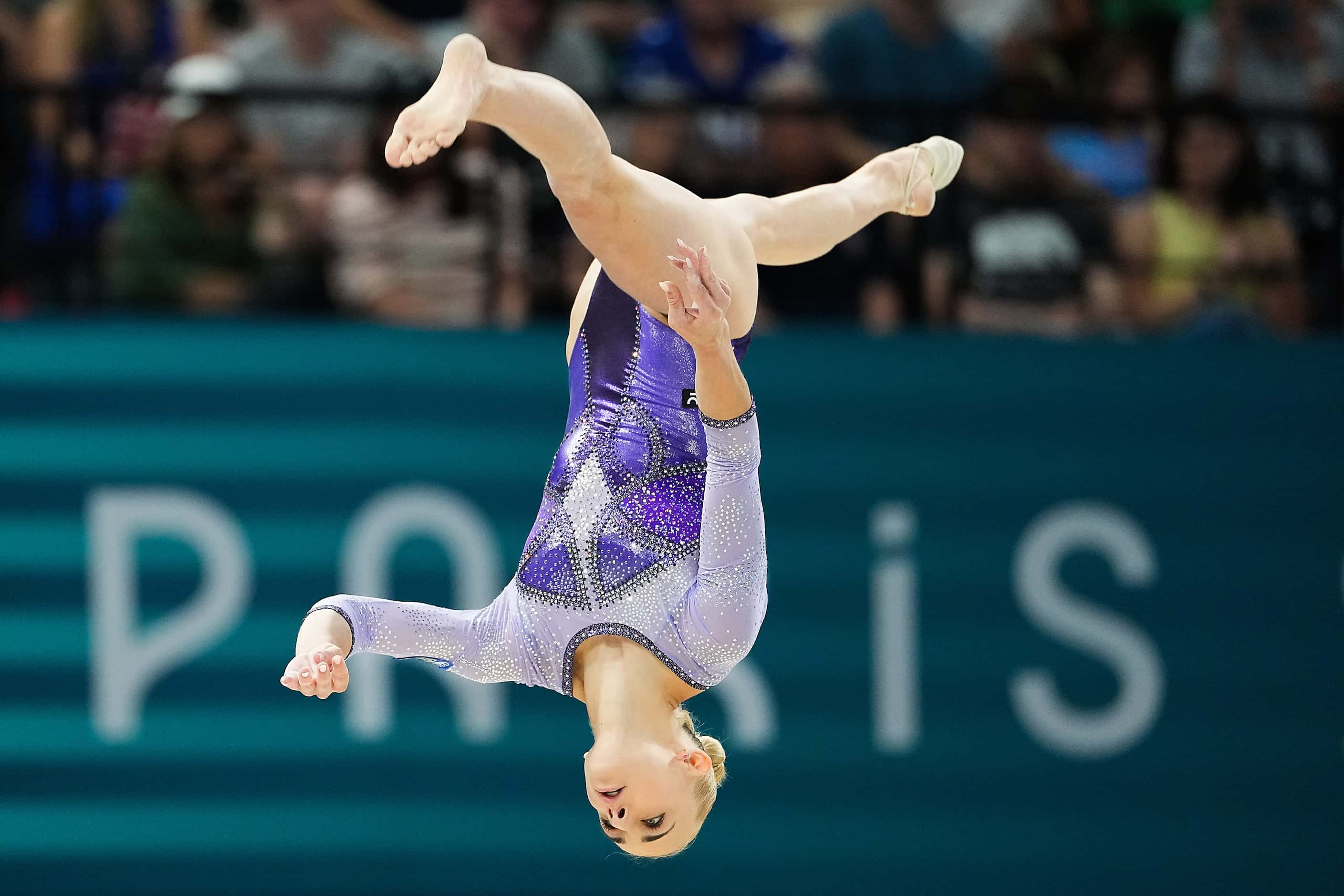 Alice D’Amato of Italy competes on the balance beam during the women’s balance beam finals...