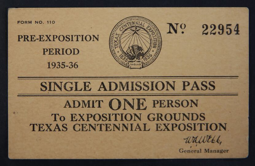 An admission ticket to the Texas Centennial Exposition in 1936.