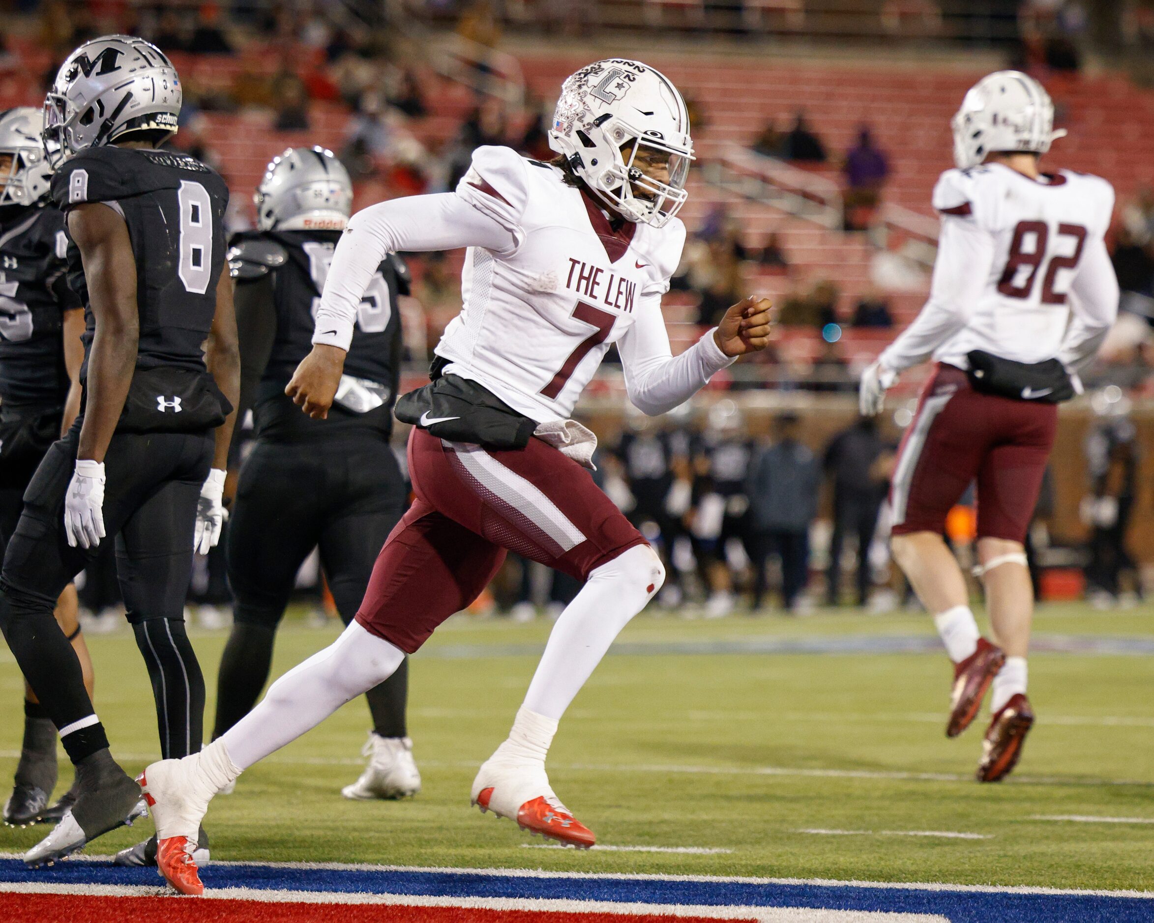 Lewisville quarterback Ethan Terrell (7) celebrates after scoring a touchdown during the...