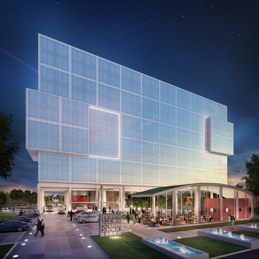 Two Arts Plaza is envisioned as a slick multi-level office project covered in high-tech...