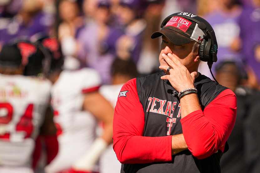 Texas Tech head coach Joey McGuire looks on from the sidelines during the second half of an...