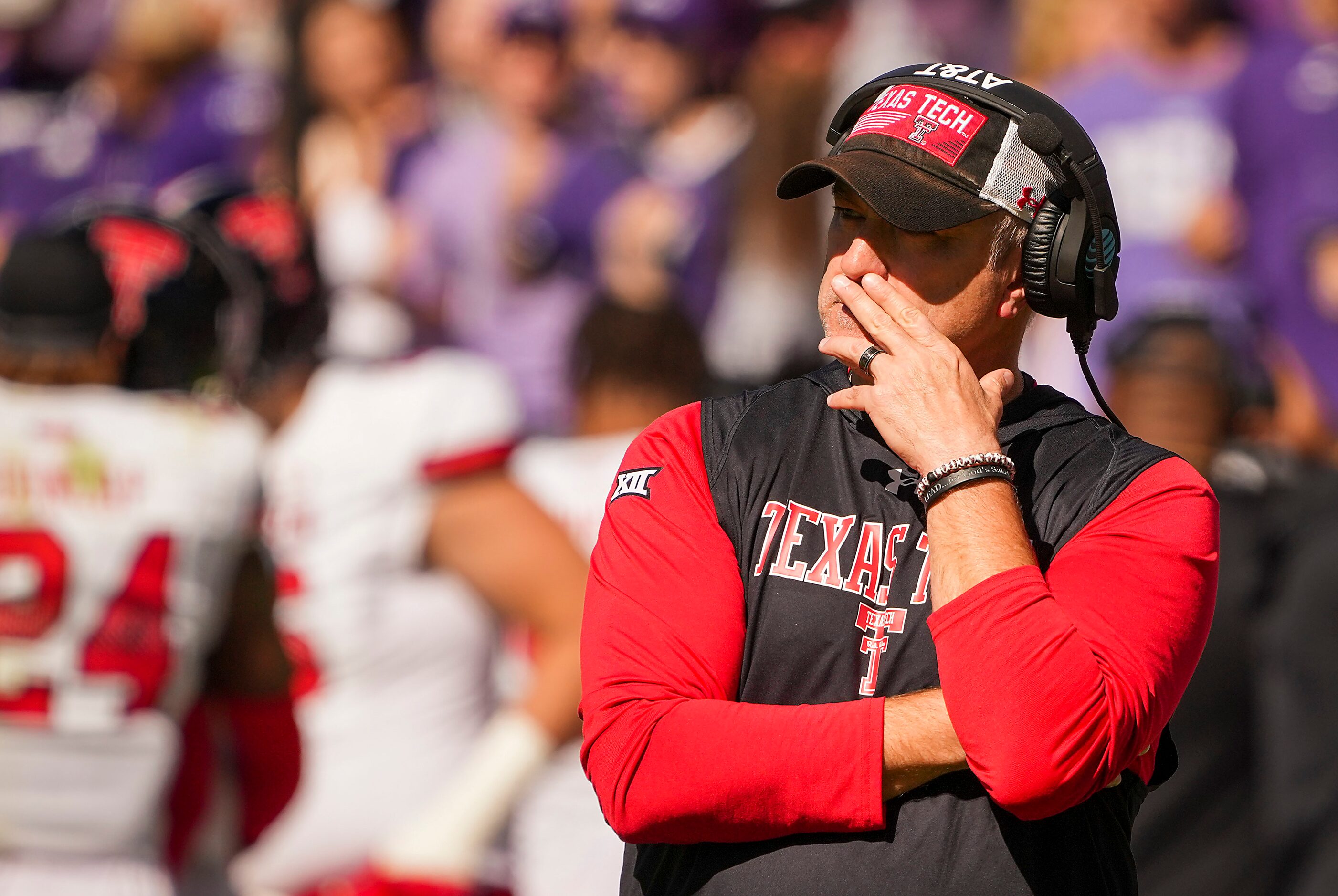 Texas Tech head coach Joey McGuire looks on from the sidelines during the second half of an...