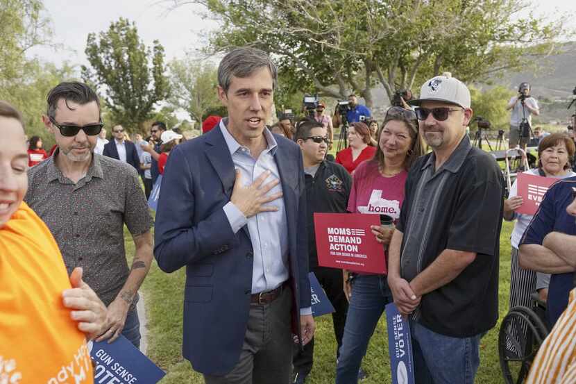 Democratic presidential candidate Beto ORourke greets supporters during a campaign re-launch...