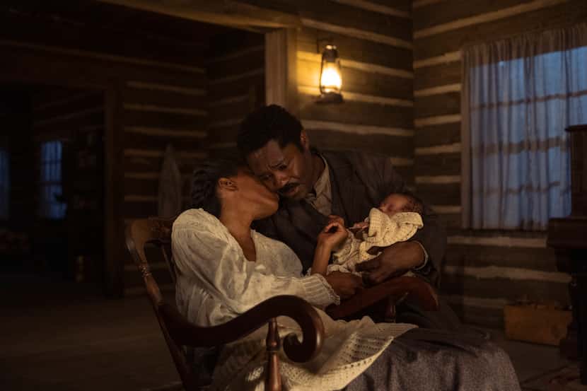 Lauren E. Banks and David Oyelewo are shown in a scene for "Lawmen: Bass Reeves". They're in...