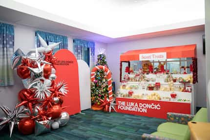 A stand with treats from The Luka Doncic Foundation is set up at Cook Children's Hospital in...