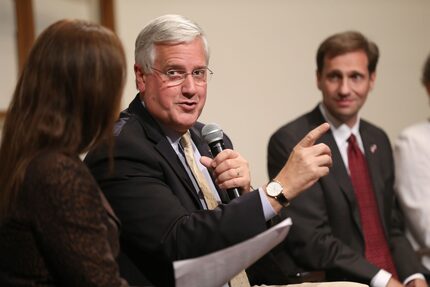 Mike Collier, Democratic candidate for lieutenant governor, spoke during a town hall at...