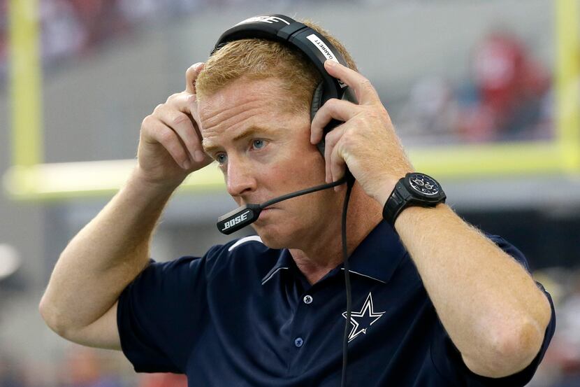 Dallas Cowboys head coach Jason Garrett on the sidelines against the Baltimore Ravens in the...