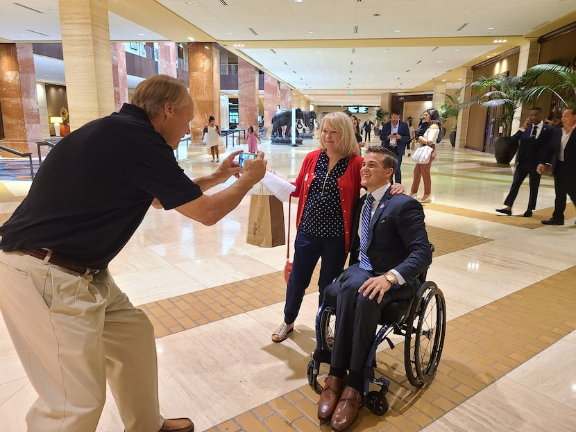 Debbie Billingsly of Van Alstyne poses with Rep. Madison Cawthorn, R-N.C., during the...