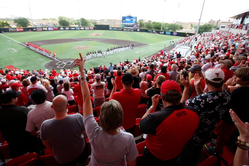 Melodie Donathan reacts as the Texas Tech lineup in announced at an NCAA college regional...