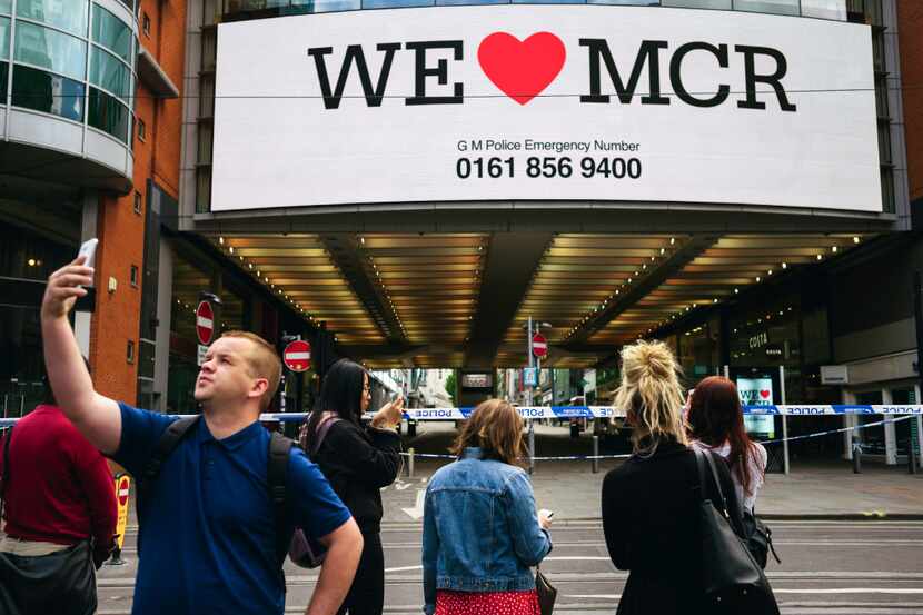 A marquee at Manchester Arena on Tuesday, May 23, 2017, the day after a bombing there killed...