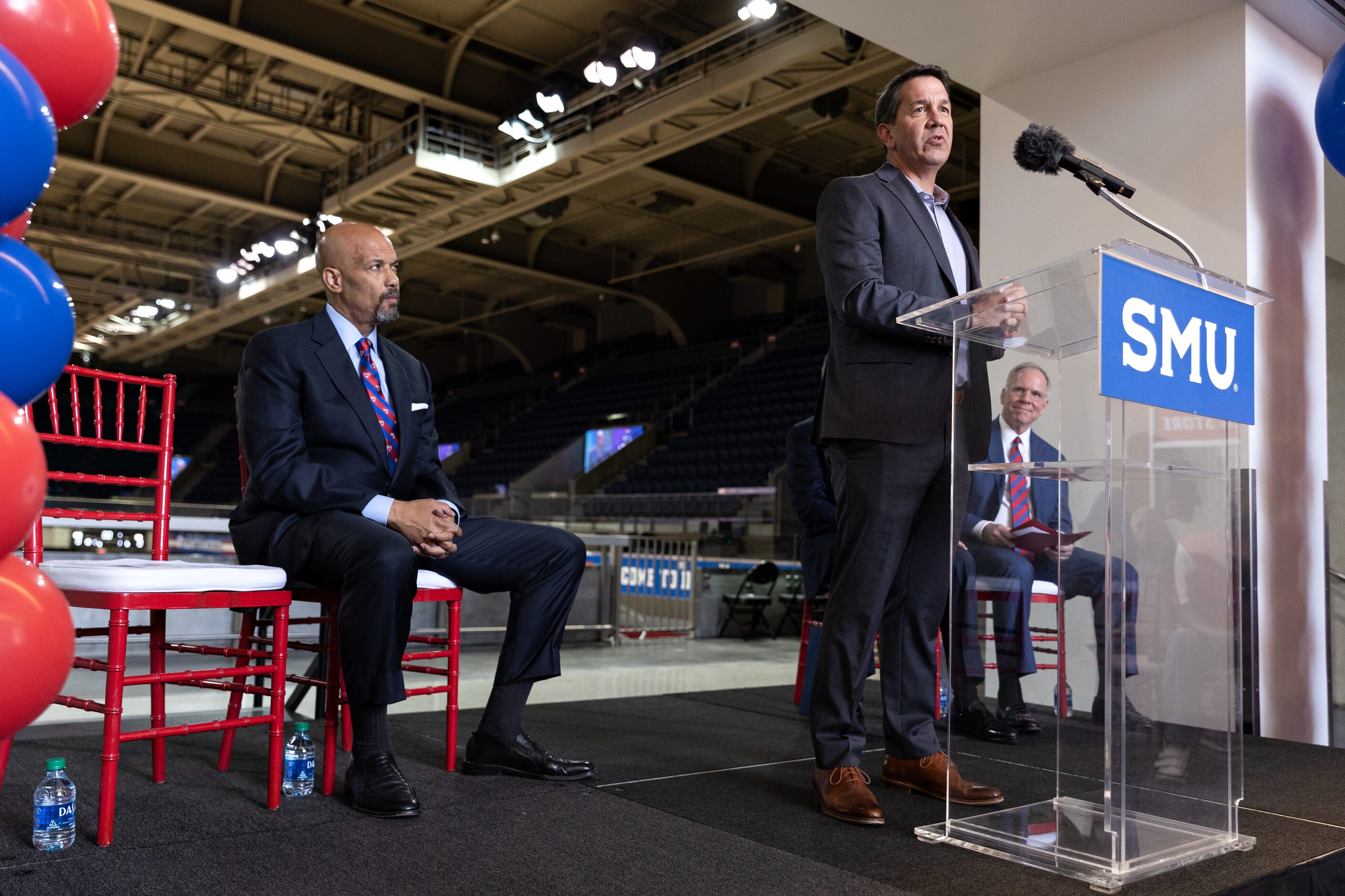 SMU Director of Athletics Rick Hart speaks at a press conference announcing SMU’s new Head...