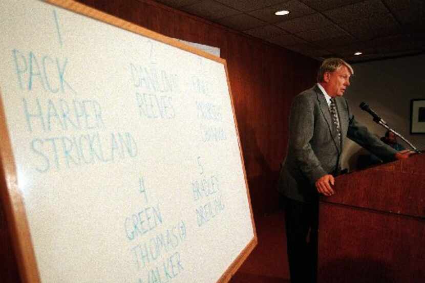On Feb. 17, 1997, Mavericks General Manager Don Nelson  talks to the media about the trade...