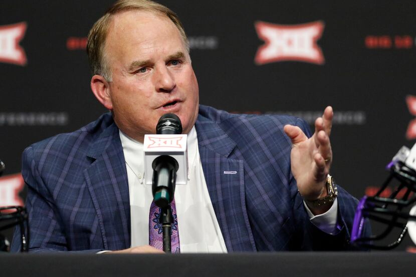 TCU head coach Gary Patterson listens to a reporter's question on the first day of Big 12...