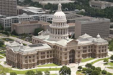 Aerial view of the Texas Capitol in Austin, where a law was passed in 2023 to require...