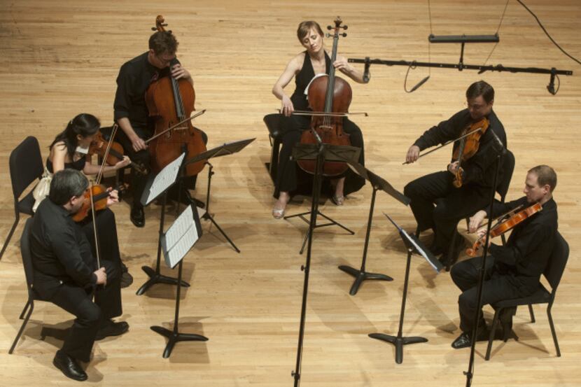 The string sextet Concertante Chamber Players includes (from left) Xiao-Dong Wang, Lisa...