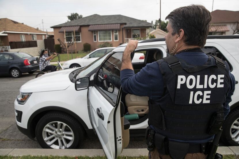Immigration and Customs Enforcement fugitive operations team member Jorge Field outside the...