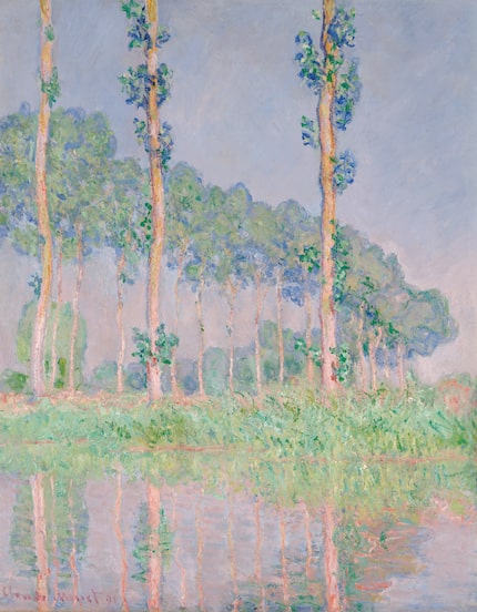 Claude Monet's 1891 oil-on-canvas painting "Poplars, Pink Effect" is among the works...