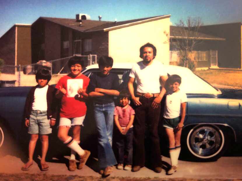 Fred Ortiz (in blue jeans) at 11, with his father, Aniceto, and four brothers in the Lyndon...