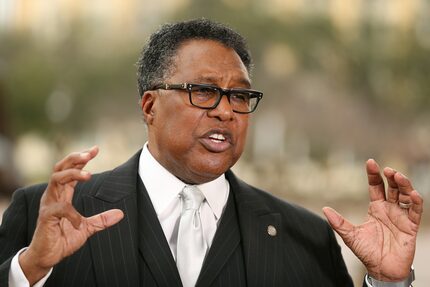 Dallas City Council member Dwaine R. Caraway speaks during a press conference calling for...