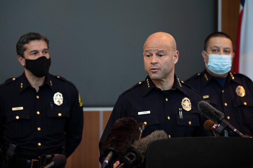 Dallas Police Chief Eddie Garcia speaks at a press conference on April 8, 2021.
