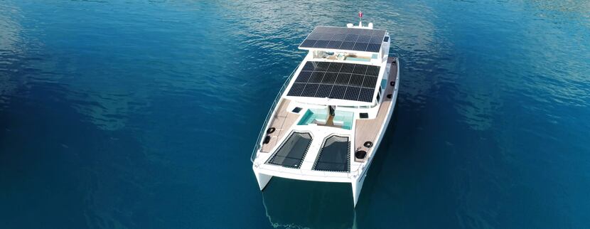 With three levels and four main cabins, this solar yacht sleeps up to 12 people, including a...
