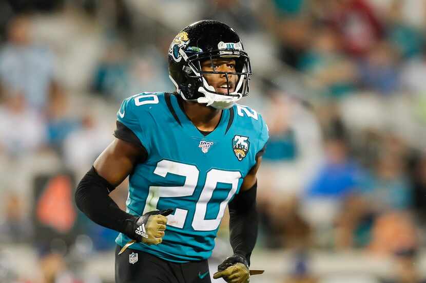 JACKSONVILLE, FLORIDA - SEPTEMBER 19: Jalen Ramsey #20 of the Jacksonville Jaguars looks on...