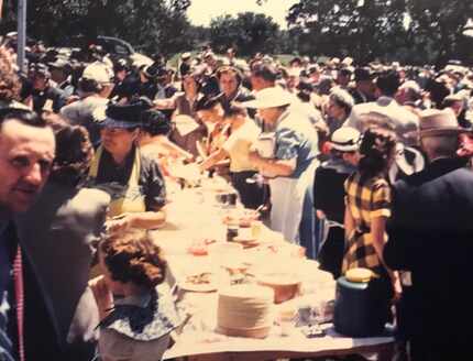 The crowd gathered at a College Mound Decoration Day from the early 1950s. The event began...