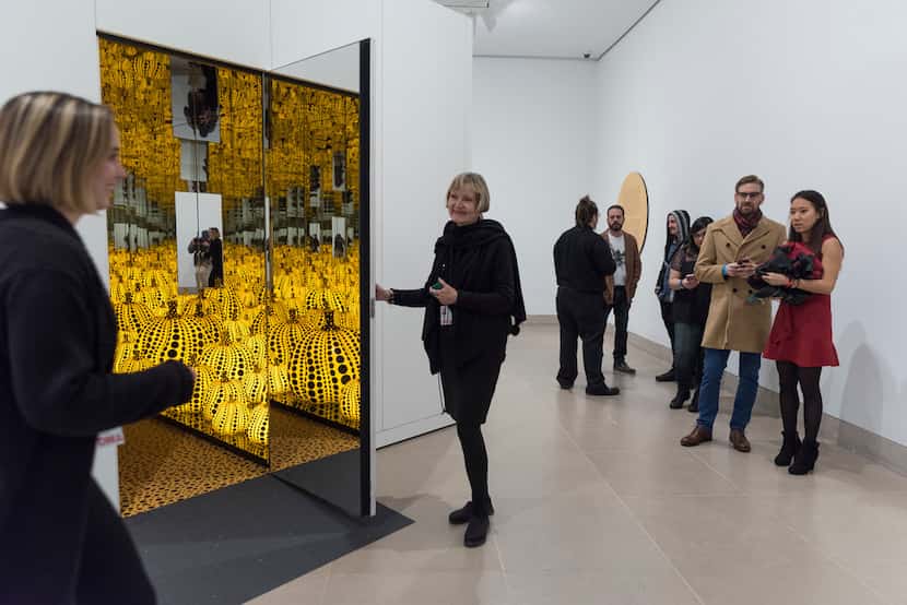 Museum visitors line up to view Yayoi Kusama: All the Eternal Love I Have for the Pumpkins...
