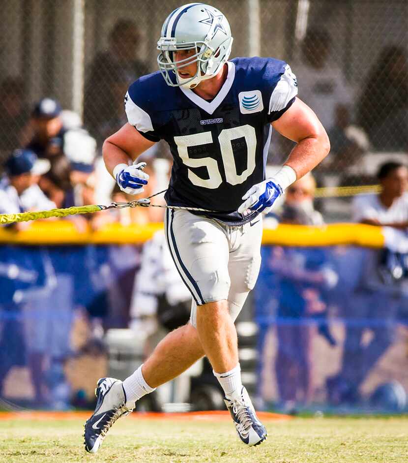 Dallas Cowboys middle linebacker Sean Lee works on conditioning during practice at training...