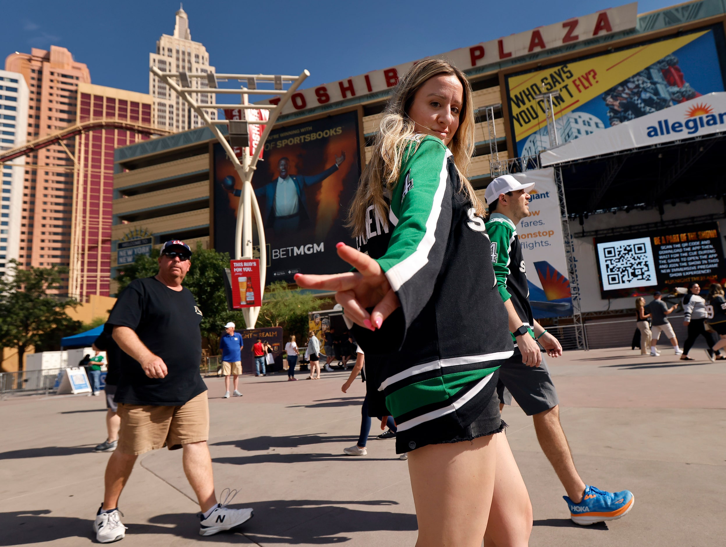 Dallas Stars fans arrive for Game 1 of the Stanley Cup Western Conference Finals outside...