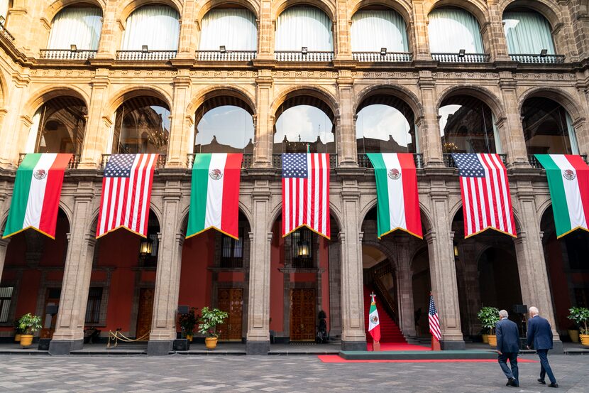 President Joe Biden and Mexican President Andres Manuel Lopez Obrador arrive for an arrival...