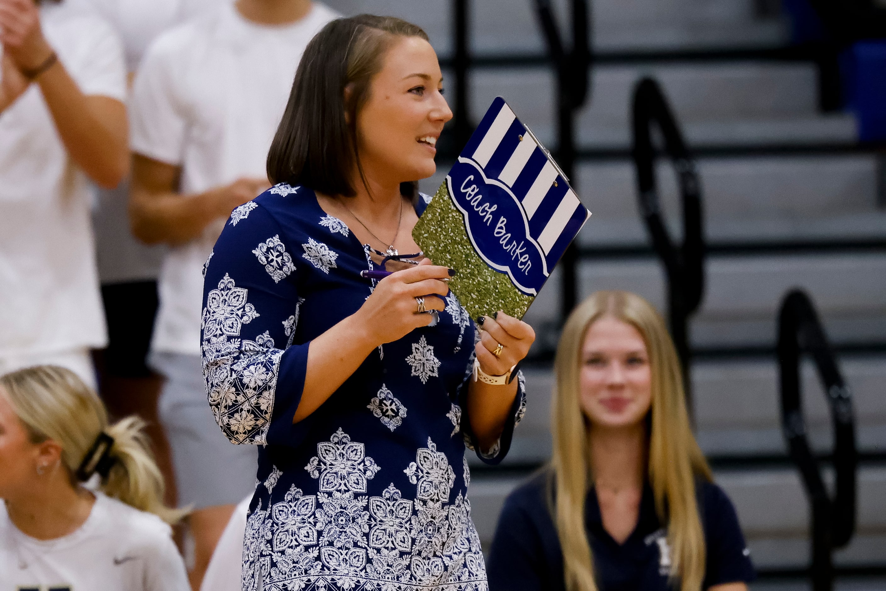 Keller coach Danielle Barker watches her team play Southlake Carroll during the third set of...