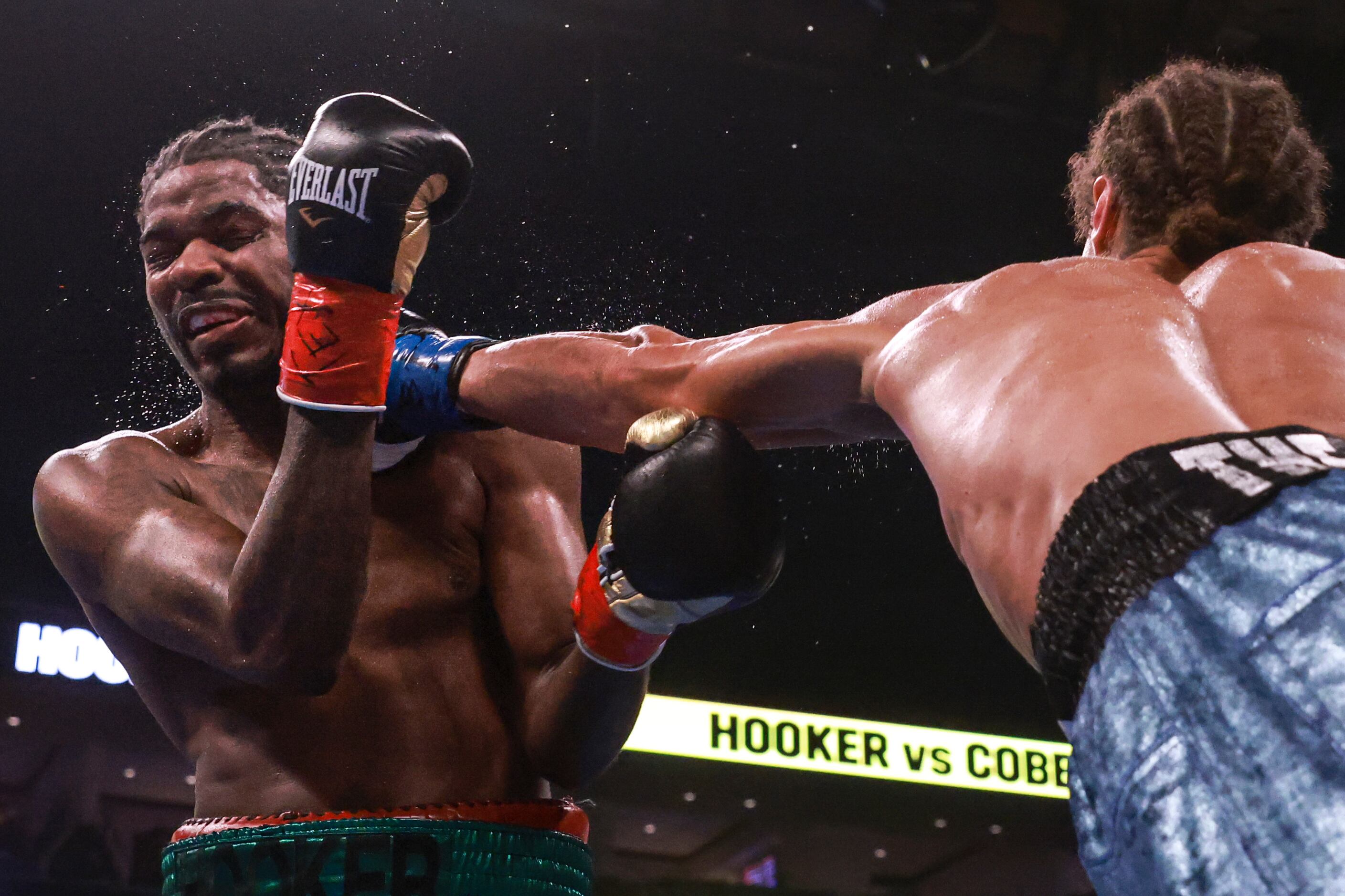 Maurice Hooker gets punched by Blair Cobbs, Saturday, August 6, 2022, at Dickies Arena in...