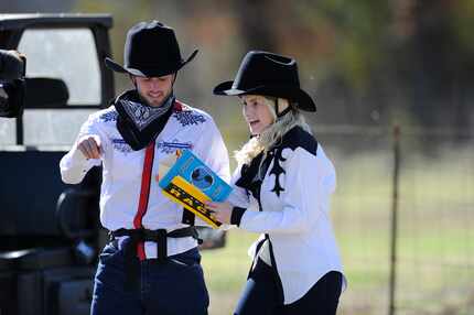 Blair (left) and Hayley (right) take part in the cattle drive challenge. 