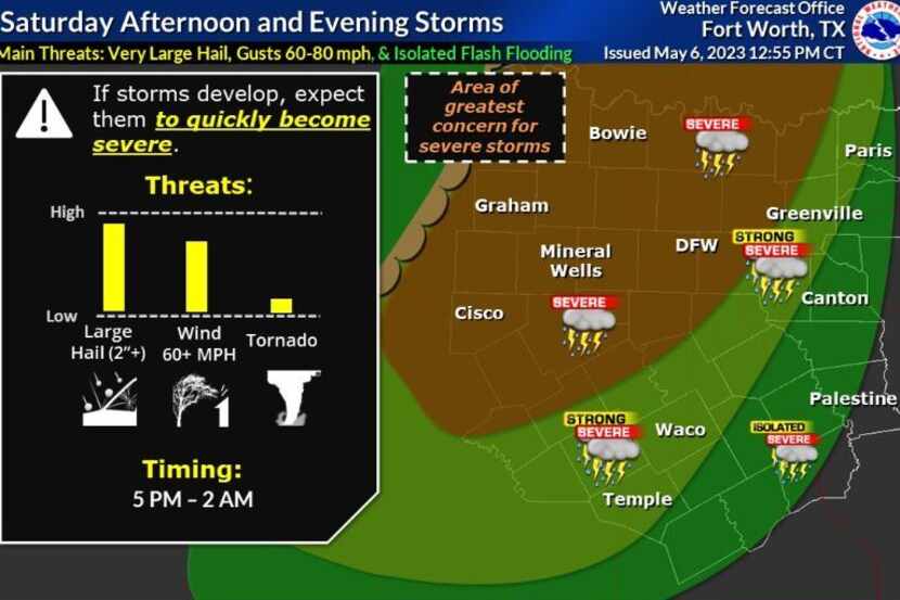 The Dallas-Fort Worth area could see some severe weather Saturday afternoon through early...