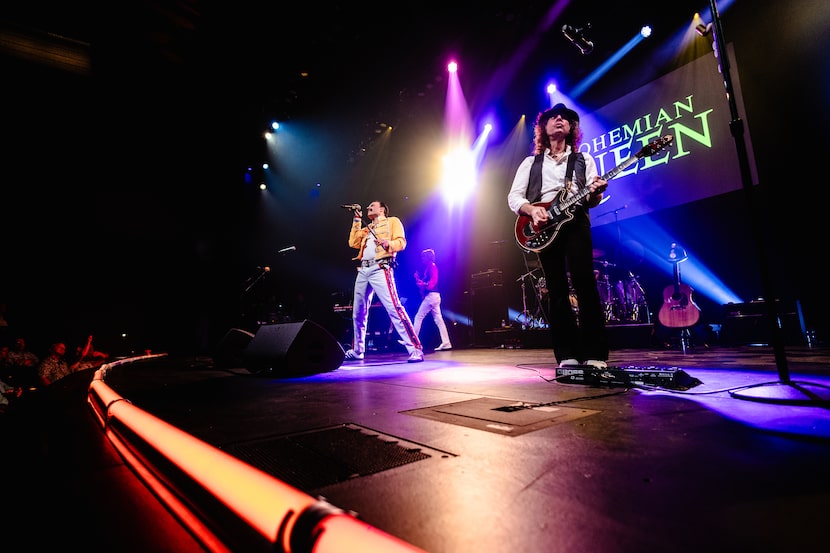 A Queen tribute band performs on stage at the Coppell Arts Center.