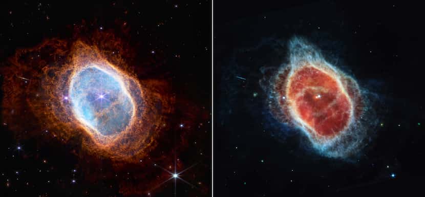 This combo of images released by NASA on Tuesday, July 12, 2022, shows a side-by-side...