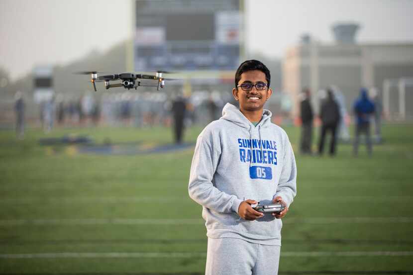 Sunnyvale High School sophomore Ryan Mathew, the football team manager, poses for a photo...