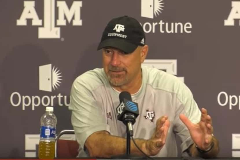 Texas A&M offensive coordinator Noel Mazzone speaks to the media during a news conference on...