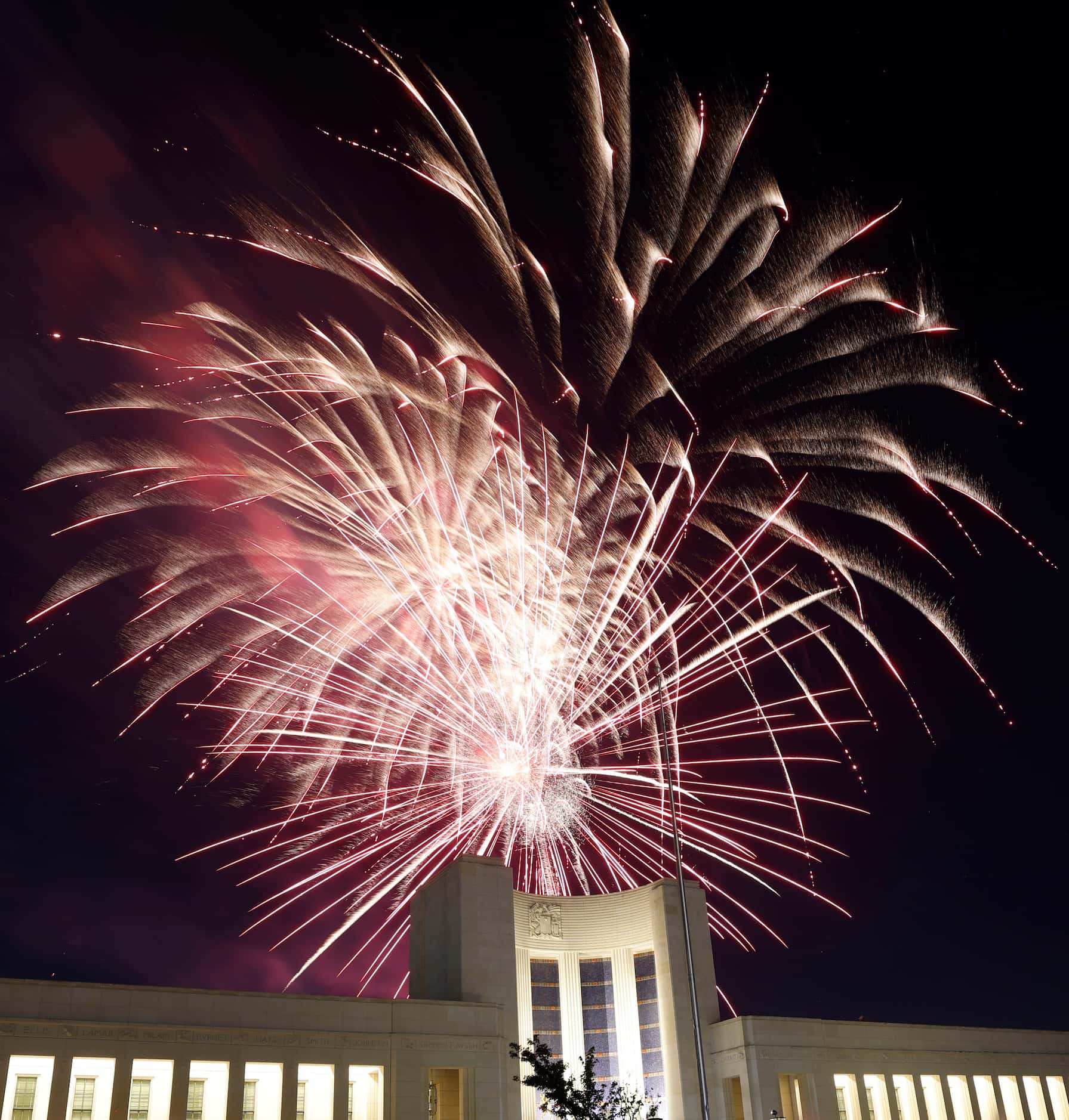 Fireworks explode during the Fair Park Fourth celebration in Fair Park, Thursday, July 4,...