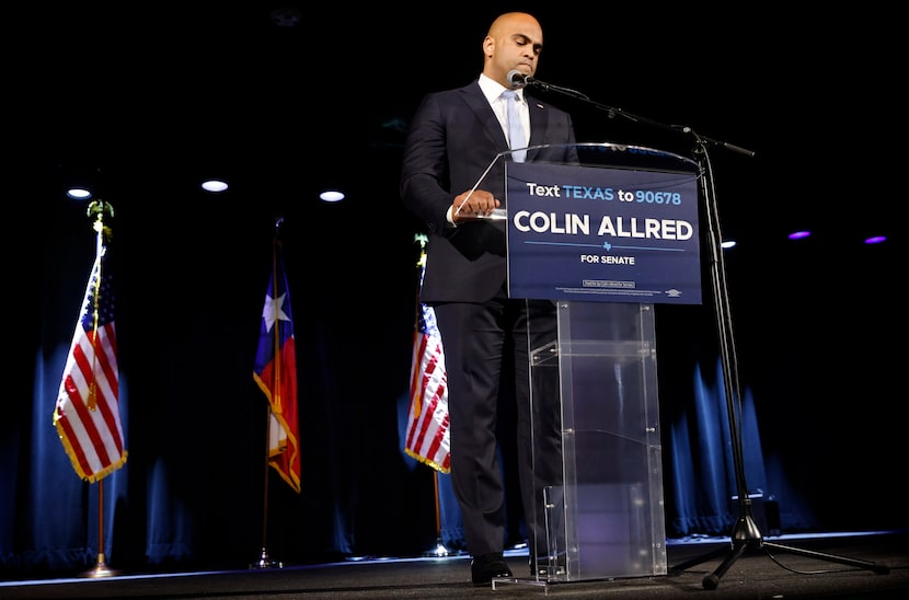 U.S. Rep. Colin Allred, D-Dallas, speaks to supporters at an election night party at the...