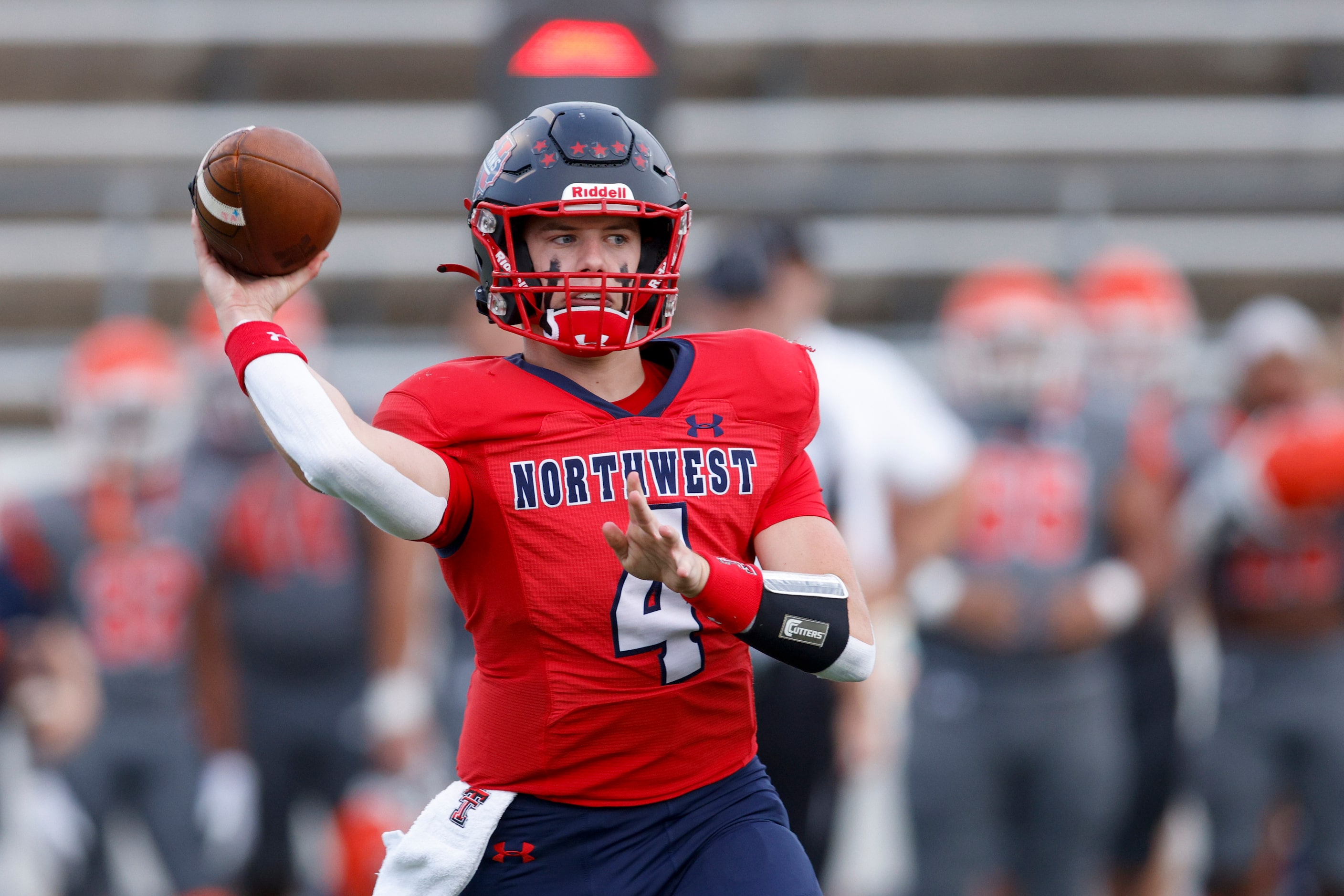 Justin Northwest quarterback Jake Strong (4) throws the ball during the first quarter of a...